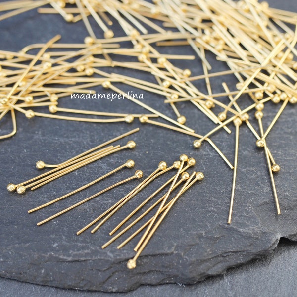 20  Ball Head Pins 25mm Length 24K Gold plated pin headpins 23 GA gauge Turkish jewelry supply  mdla0197B