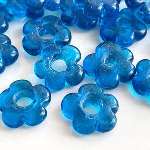 6 Glass Flower Beads Clear Blue Artisan Handmade chunky Lampwork floral 20 to 23mm Turkish supplies mdla1500K