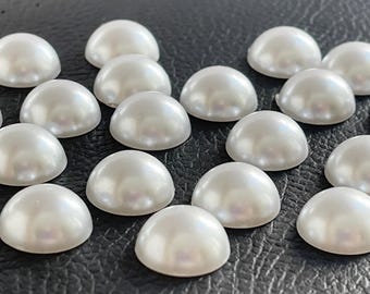 50 White Pearl Cabochons, 14mm Flatback Dome, Hobby Craft Jewelry Supply, p14