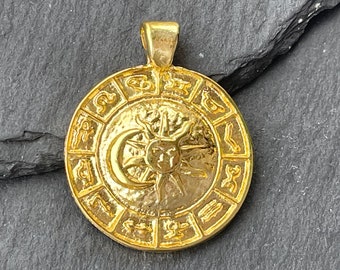 Pingente Sol e Lua do Zodíaco Banhado a Ouro, Amuleto Astrológico do Horóscopo, Ideal para Fazer Joias Celestiais (Faça Você Mesmo), 1159C