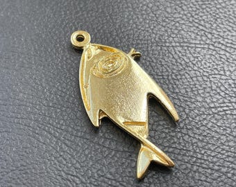 Gold Plated Fish Pendant for Jewelry Making, Talisman Spiritual Charm Supply, 1501A