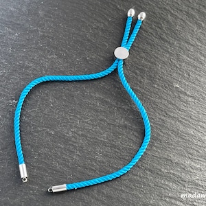 1 Bracelet Blank Turquoise Blue 2mm Rope Cord Silver plated Adjustable sliding clasp Connector Turkish jewelry supply mdla0962L