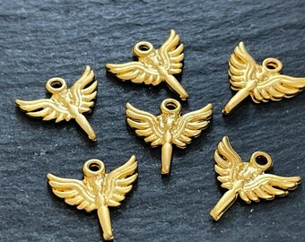 Matte Gold Plated Angel Charms, 6 PCS Winged Angel Jewelry Making Charms, 538A