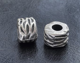 Matt versilberte klobige Spacer Perlen für die Schmuckherstellung, 2 Stück Organische Textur Statement Schmuck Zubehör, 1281B