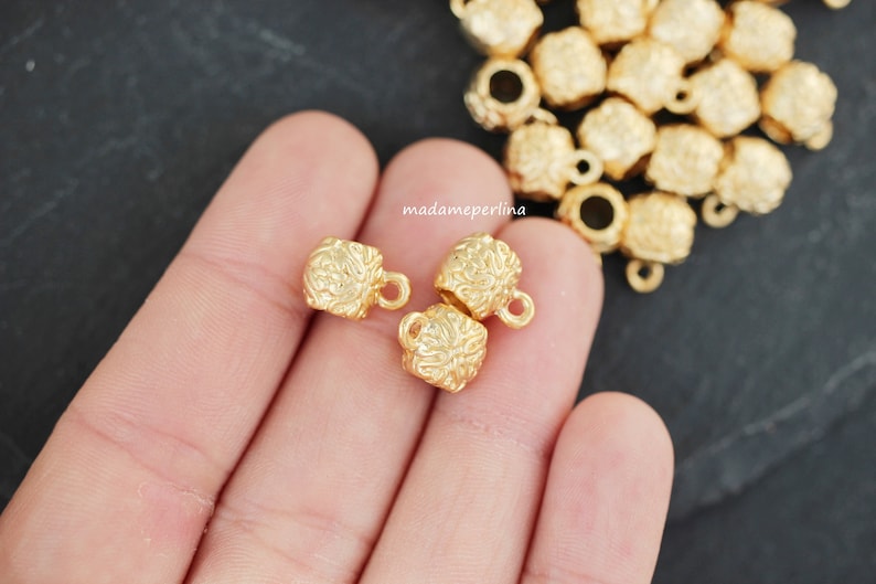 6 Bail Beads 24K Matte Gold plated charm pendant Holder link connectors fit for 4mm Turkish jewellery findings supplies mdla0271A