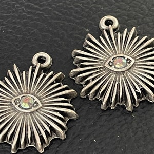 2  CZ  Sun Eye Pendant Silver plated Talisman all seeing eye Turkish Jewelry supply mdla1149B-2