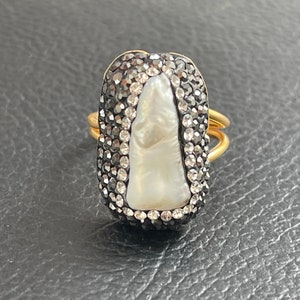 Perle CZ Ring Einzigartige Vergoldete einstellbare weiße Perle türkischen handgemachten Schmuck YZK120B