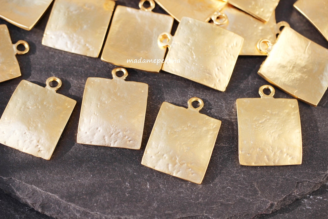 2 Pendants 24K Matte Gold plated Rectangle simple minimal | Etsy