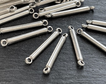 Matte Silver Plated Bar Connectors 10 pcs, Minimalist Link Findings, Double Loop Stick Connectors, Jewelry Making Supplies, 1517B