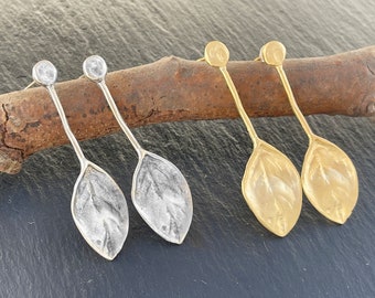 Leaf Drop Stud Earrings Matte Gold or Silver Plated Nature Inspired Dangle Earrings Minimalist Botanical Jewelry Gift for Her, KP269