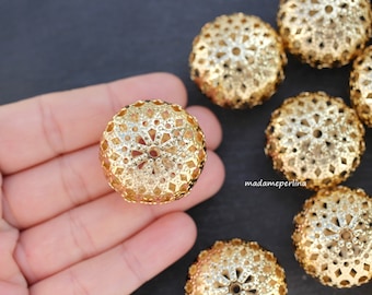 1   Filigree Bead 24K Gold plated Large  32mm flat lightweight saucer beads Turkish jewelry supply  mdla1326C