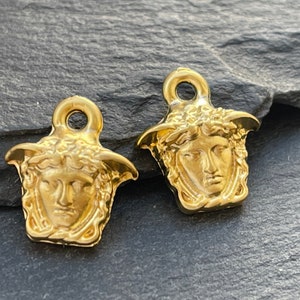 2  Medusa Goddess Pendants 24k Matte Gold plated charms Turkish jewelry supply mdla0565A