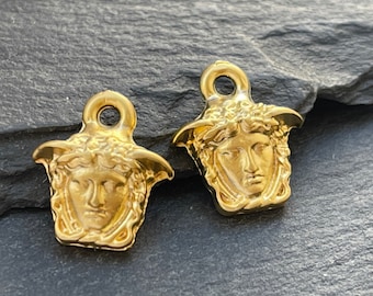 2  Medusa Goddess Pendants 24k Matte Gold plated charms Turkish jewelry supply mdla0565A