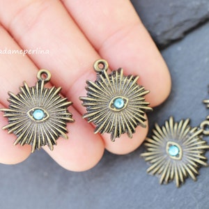 2 CZ Blau Sun Eye Anhänger Bronze überzogene Talisman alles sehende Auge Türkischen Schmuck Versorgung mdla1259C