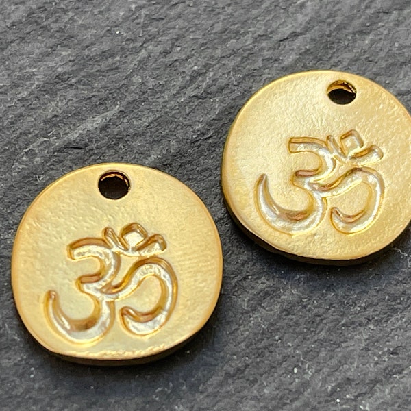 2  Om Pendants Coins 24K Matte Gold plated charms Om yoga Aum Chakra symbols Turkish jewelry supply mdla1328A