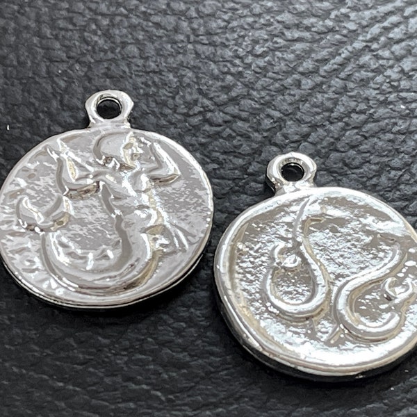 2  Greek Roman Coin Pendanst Triton replica Silver plated Turkish jewelry supply  mdla1056D