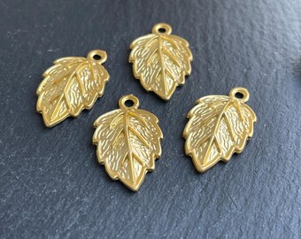 Matte Gold Plated Leaf Pendant, 4PCS Botanical Nature Inspired Jewelry Finding, 168A