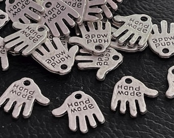 Silver Plated Handmade Hand Tag Charms 20PCS Jewelry Craft Findings, 595B