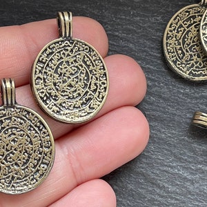 2   Phaestos Disc pendants Bronze Plated Greek Roman Phaistos coins Turkish Jewelry supply mdla0060D
