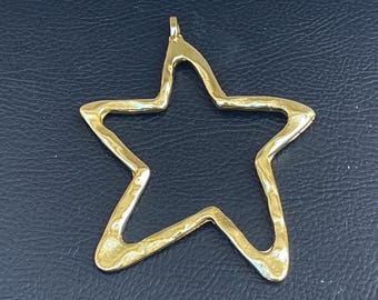 Gold Plated Large Star Pendant, Open Star Charm, Statement Celestial Pendant for DIY Jewelry Making Supply, 574A