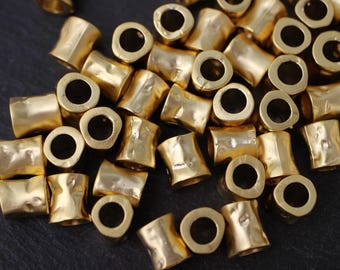 Matte Gold Plated Spacer Barrel Beads 10x8mm Large Hole 5mm Artisan Look 2PCS Jewelry Making Supplies DIY Craft Findings, 958A