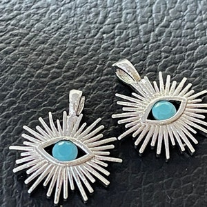 2 CZ Blau Sun Eye Anhänger versilbert Talisman alles sehende Auge Türkischen Schmuck Versorgung mdla1298C