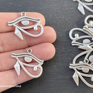 2   Eye of Horus Ra Pendants Matte Silver plated  Turkish jewelry supply mdla0930B