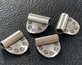 Silver Plated Slide Charms 4 Pcs Half Round Spacer Pendants for Cord Jewelry Making Slider Beads DIY Supplies, 210B