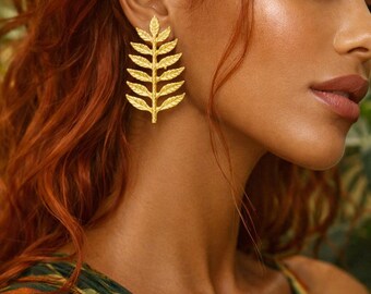 Mat vergulde bladverklaring oorbellen op de natuur geïnspireerde botanische oorbellen elegante blad sieraden cadeau voor vrouwen, KP75