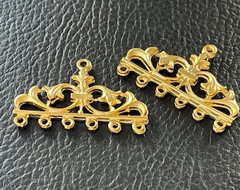 Matte Gold Plated Filigree Connector Pendants 2pcs, Ornate Multi Loop Jewelry Connector, Chandelier Link Component, 458A