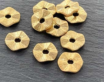 10  Wavy Disc Spacer Beads Matte Gold plated heishi flat beads 10mm Turkish jewelry supply mdla0132A