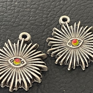 2  CZ  Sun Eye Pendants Silver plated Talisman all seeing eye Turkish Jewelry supply mdla1149B-4