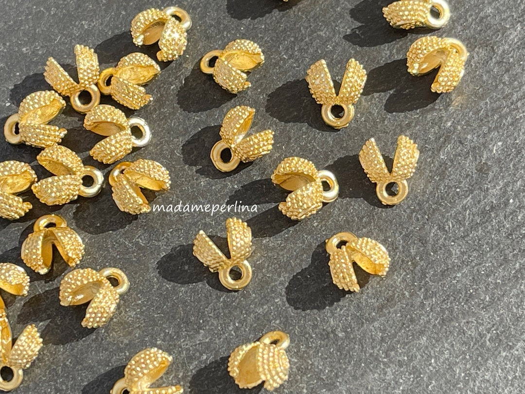6 Crimp Knot Cover Caps End Beads With Bail Connector 24k - Etsy
