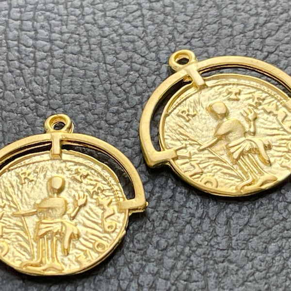 2  Greek Roman Pendant 24K Matte Gold plated Ancient Replica Coins Turkish jewelry supply mdla1101A