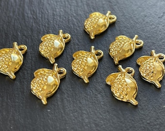 Gold Plated Pomegranate Charms 10 Pcs Textured Fruit Pendant, mdla1387D