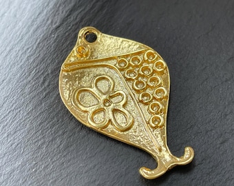 Gold Plated Fish Pendant with Floral Spiral Pattern, Spiritual Lucky Charm for Jewelry Making, Unique Supply for Handmade Crafts, 90A