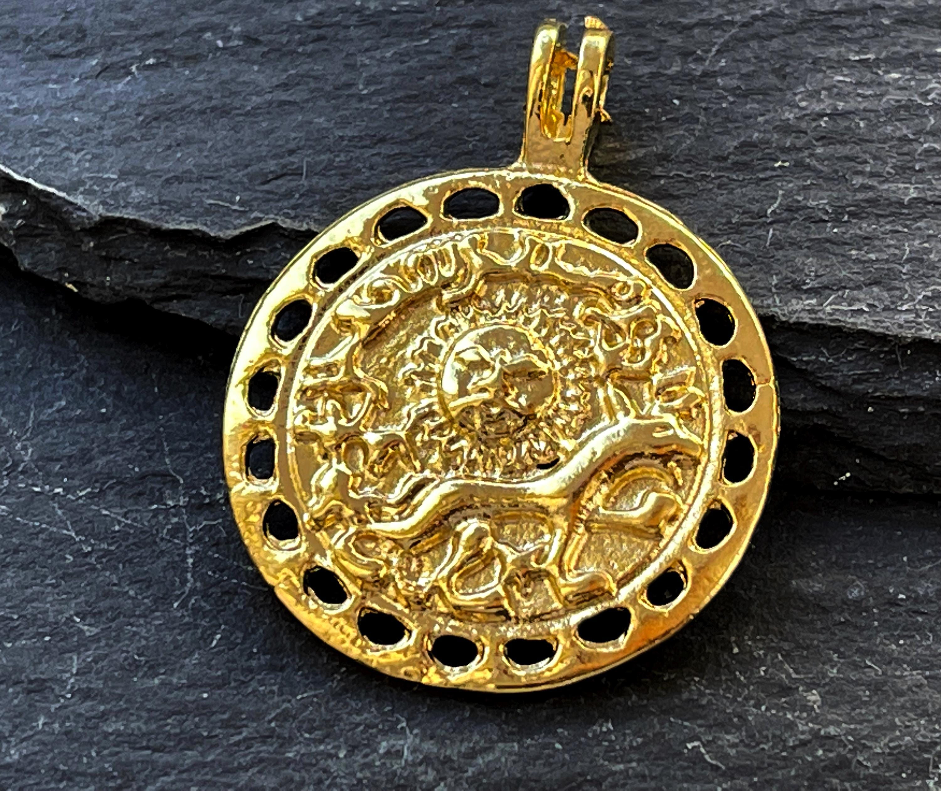 1 Sun Lion Coin Pendant Gold Plated Medallion Turkish
