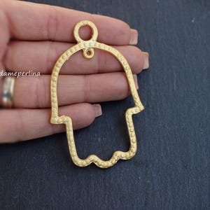 1  Hamsa Hand Large Pendant Matte Gold plated inside with hanging bail dotted Turkish jewelry supply mdla0250A