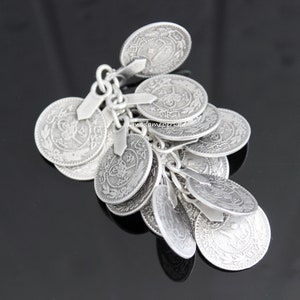 Beaded Coins Pendant Tugra Matte Silver plated dangle chandelier Turkish jewelry supply mdla0329