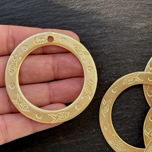 1  Flat Hoop Pendant Matte Gold plated Fish engraved hoop Loop Turkish jewelry supply  mdla0208A