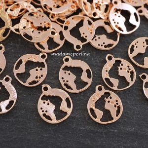 68 PCS   World Charms Rose Gold plated World Map Earth Globe Globetrotter Travel Wanderlust Turkish Jewelry supply  mdla1203A