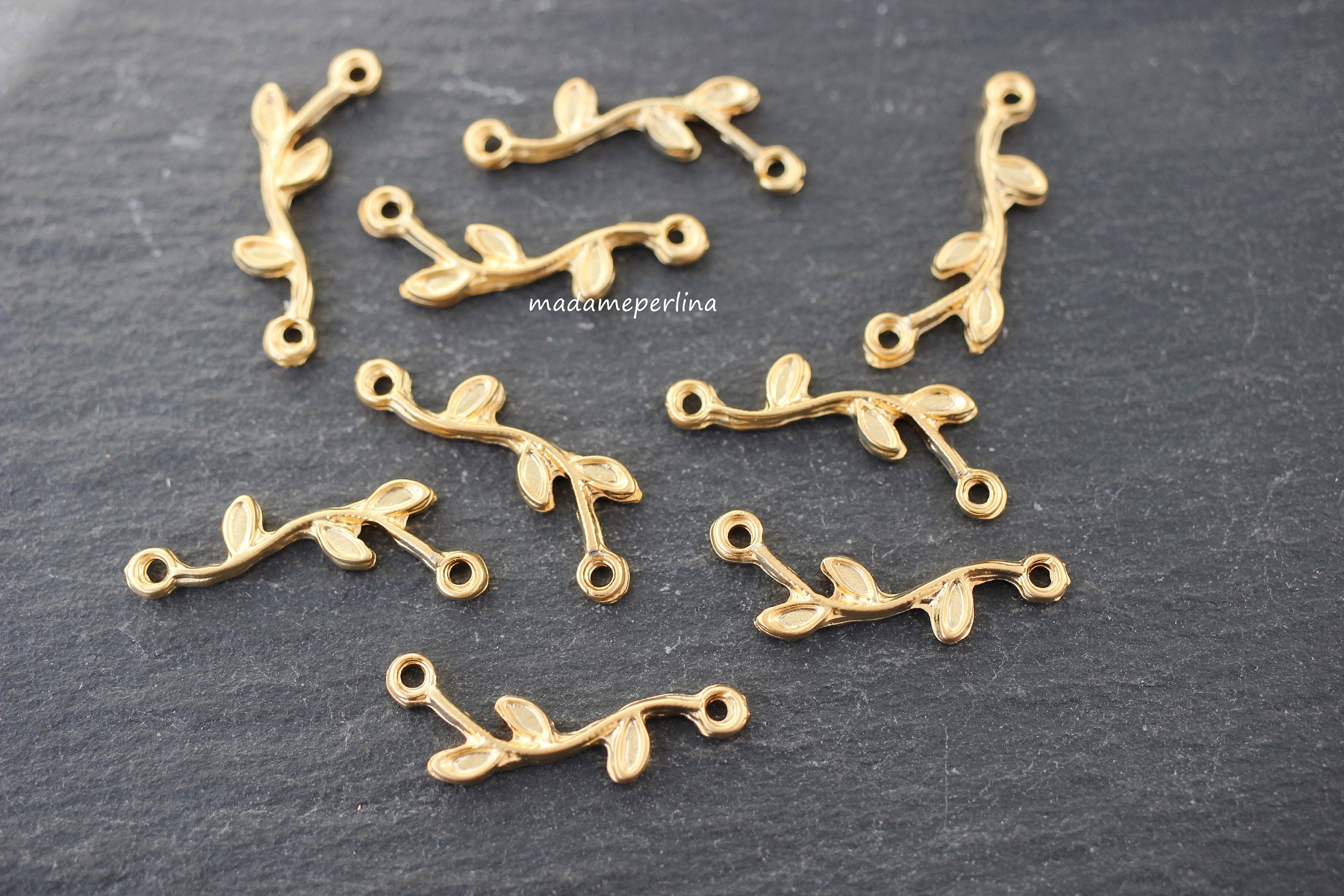 10 Leaf Connectors Links 24K Matte Gold plated charms 12mm Turkish Jewelry  supply mdla1061A