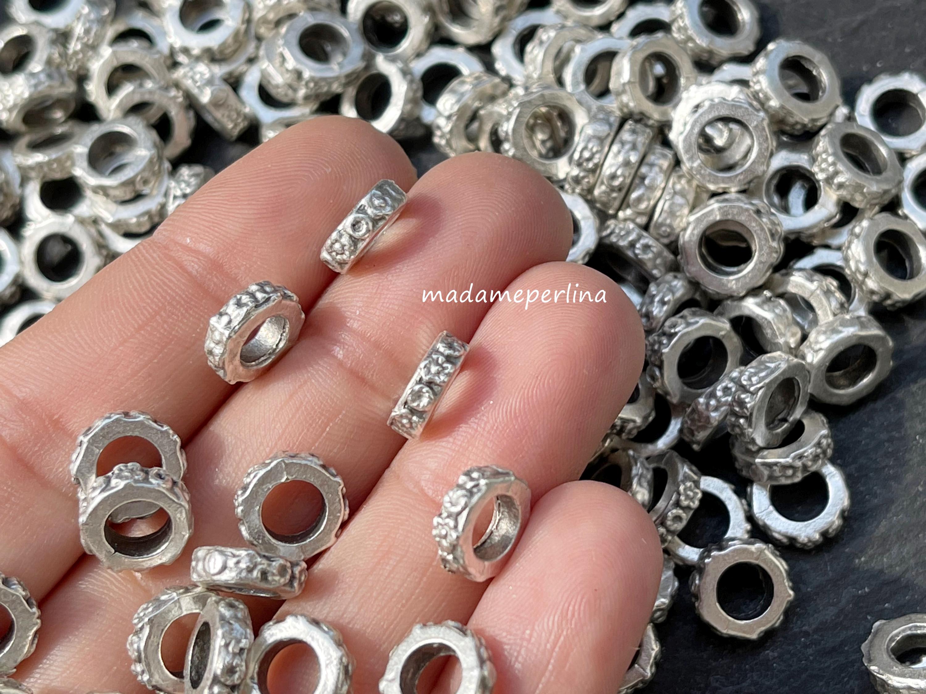 Perline distanziatrici a rondella placcate in argento per la creazione di gioielli, 10 pezzi, con texture floreale, forniture fai da te per artigianato – 1373B - Italia