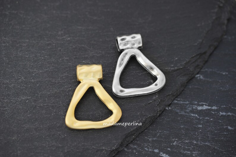 2  Triangle Pendants with Large bail loop hoop for cords 22k matte gold plated hammered Turkish Jewellery supply findings  mdla0078A