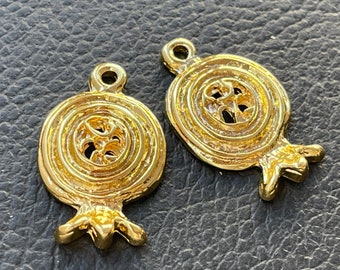 2    Pomegranate pendants 24k Gold plated Turkish jewelry supply mdla0707D
