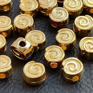 4  Spiral Spacer Beads Gold plated flat round 8mm  Turkish jewelry supply  mdla1250A