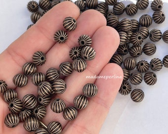 6 Ribbed Beads Bronze plated corrugated 8mm spacer beads layered Turkish jewelry supply mdla1375C