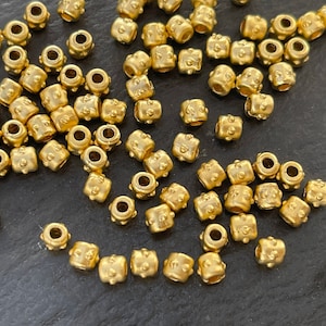 10  Dotted Beads  Matte Gold Plated Spacer 3mm Barrel Turkish jewelry supply  mdla1325A