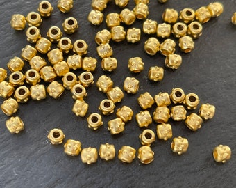 10  Dotted Beads  Matte Gold Plated Spacer 3mm Barrel Turkish jewelry supply  mdla1325A