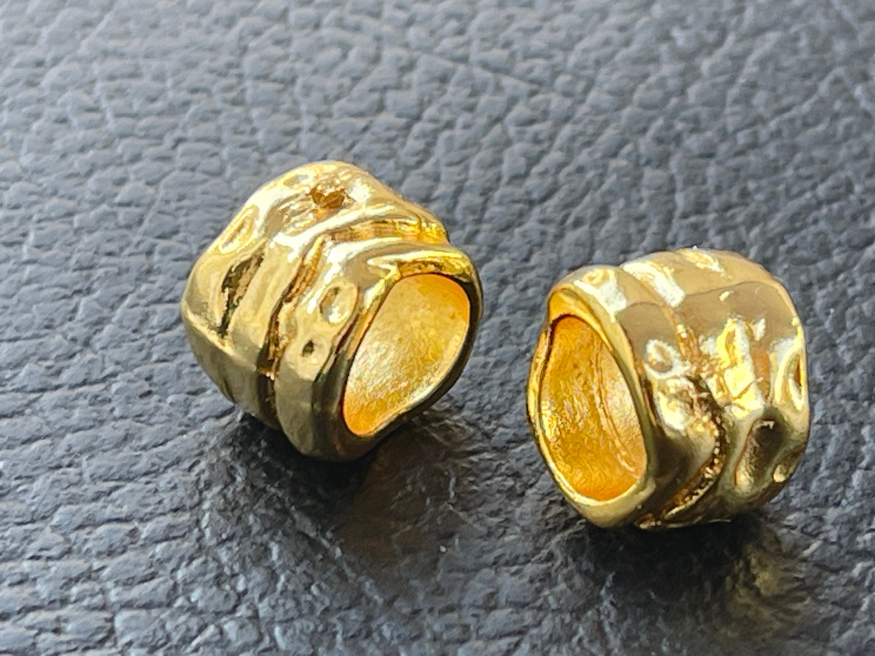 2  Organic Shape Barrel Beads Gold plated Large Spacers 8mm hole Turkish jewelry supply  mdla1412A